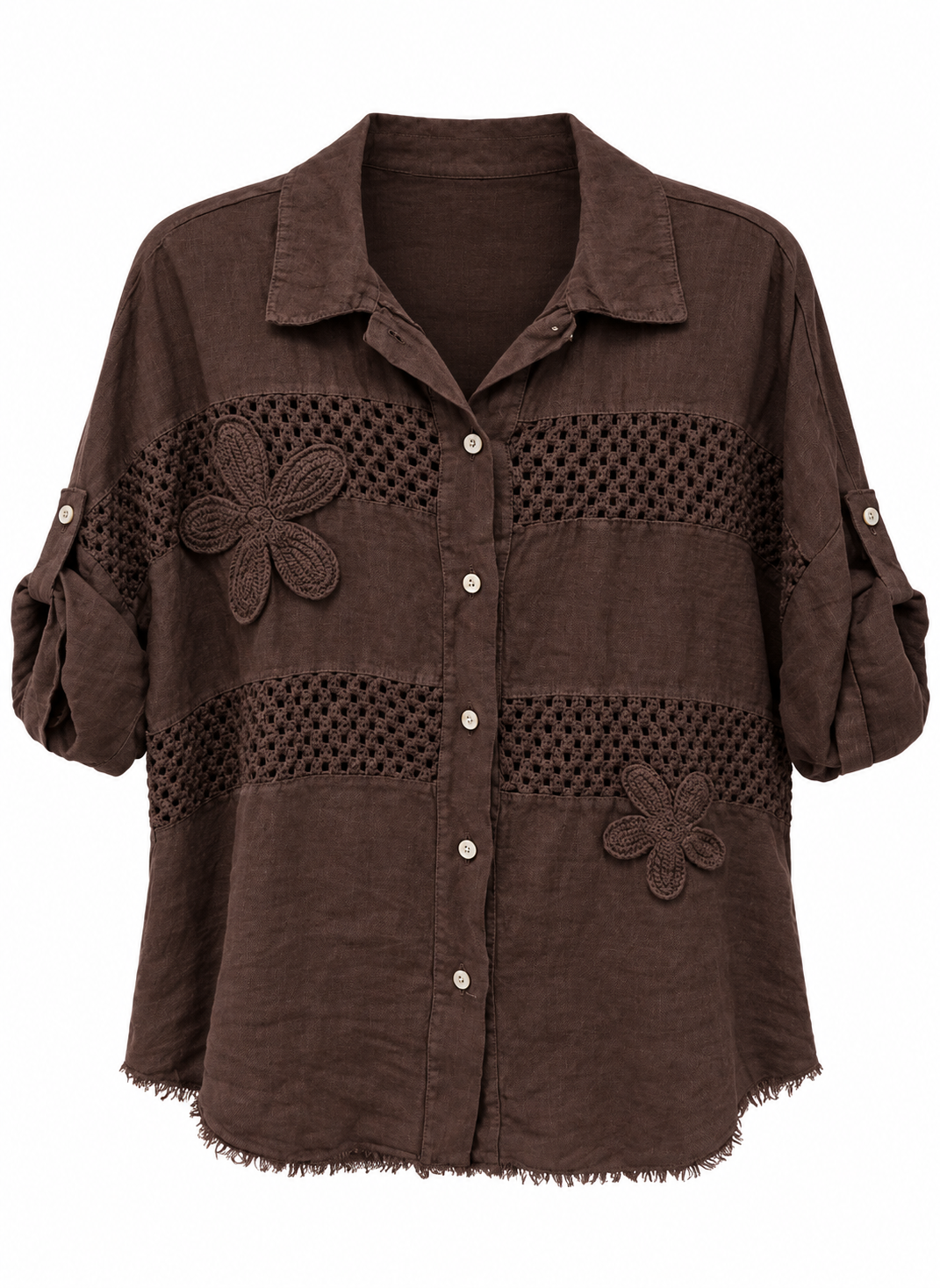 Chocolate Linen Floral Lace Shirt