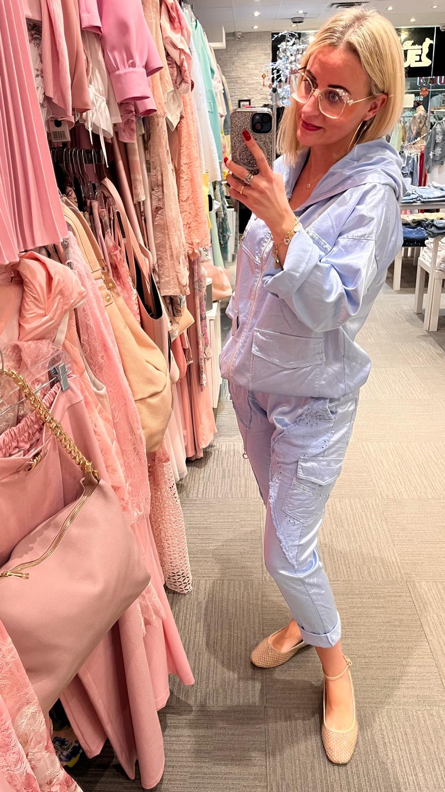 Satin Cargo Jacket – Baby Blue fits S/M