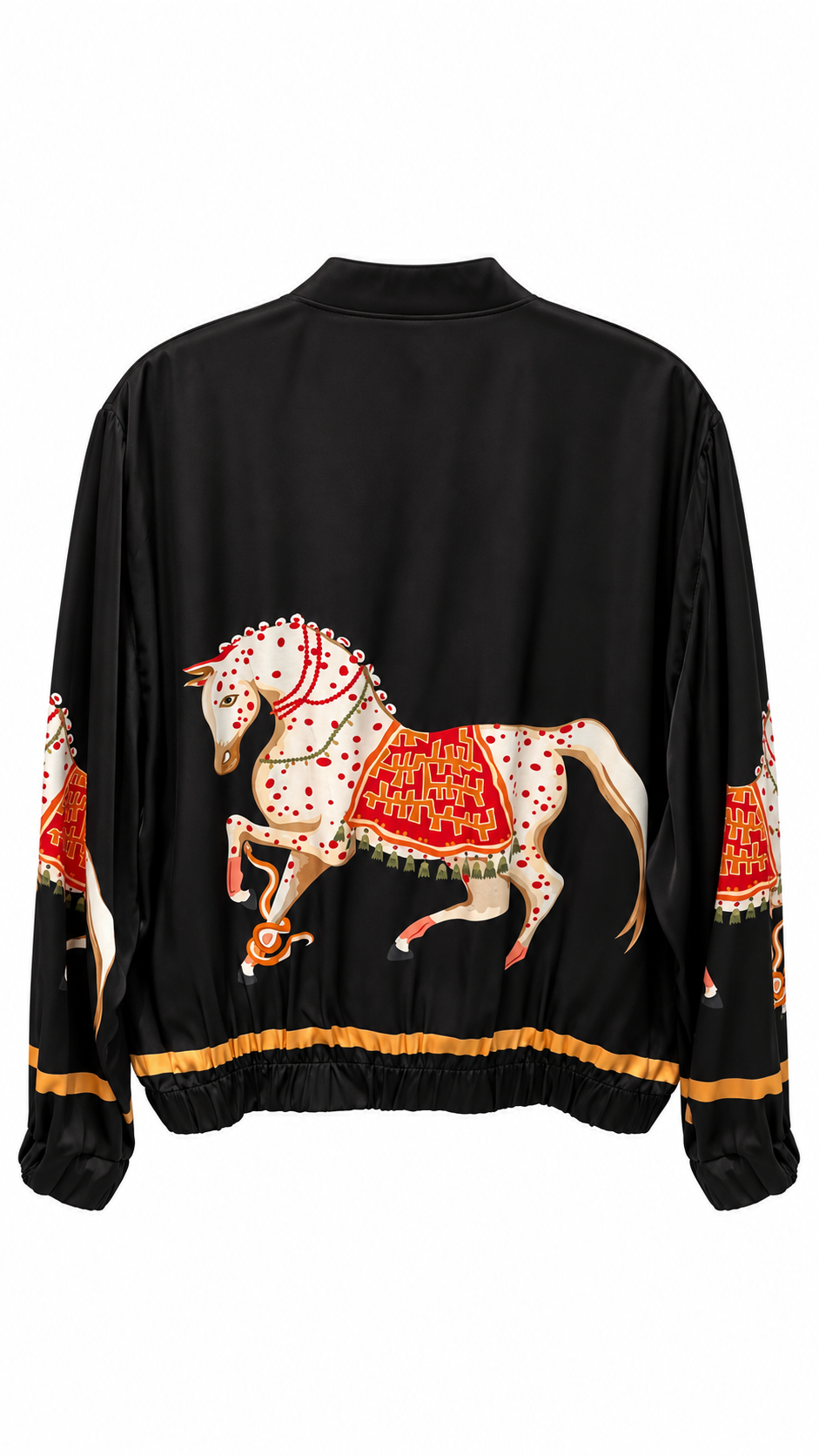 Black Satin Horse Print Bomber Set