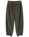 Olive Corduroy Belted Barrel Trousers