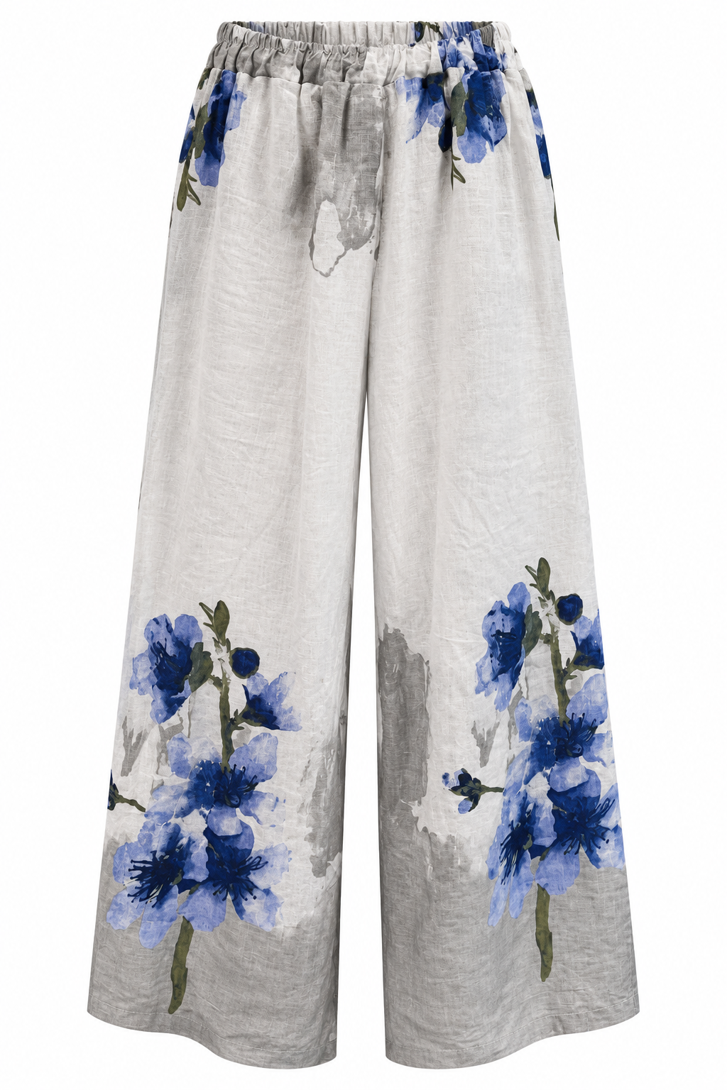 Floral Linen Wide-Leg Trousers