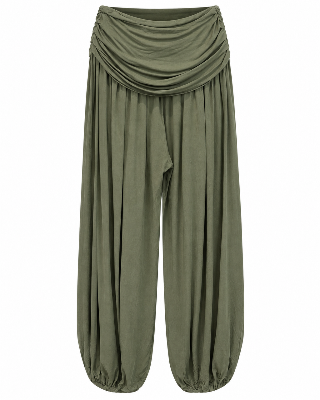 Olive Draped Waist Harem Pants