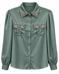 Sage Satin Crystal-Embellished Shirt