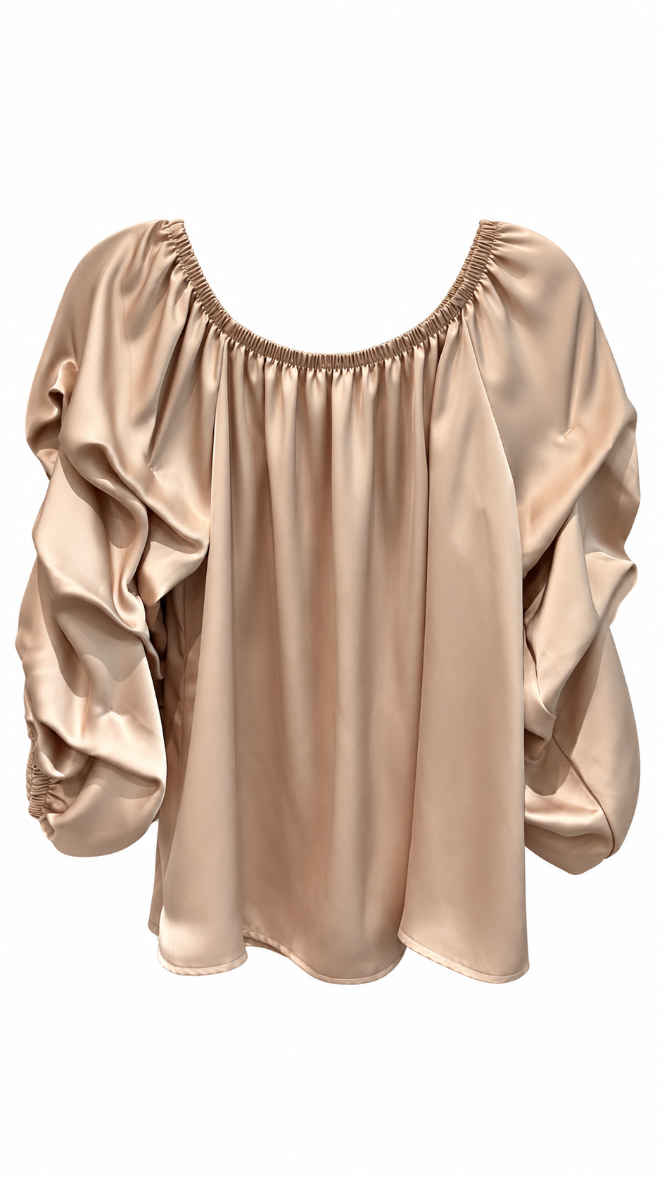 Champagne Satin Puff Sleeve Blouse