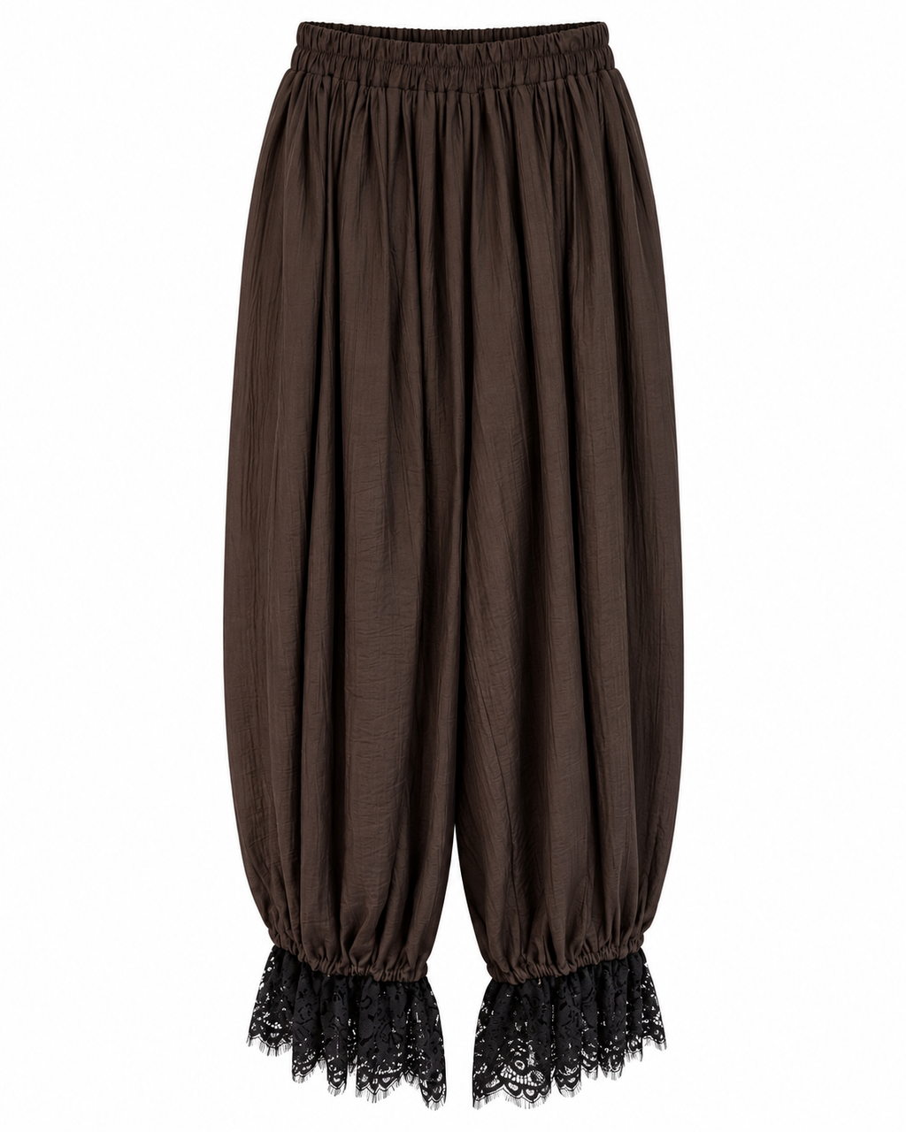 Chocolate Brown Lace-Trim Balloon Pants