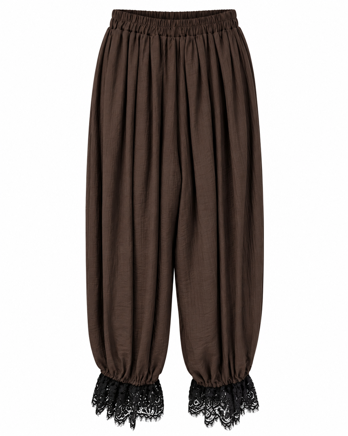 Chocolate Brown Lace-Trim Balloon Pants