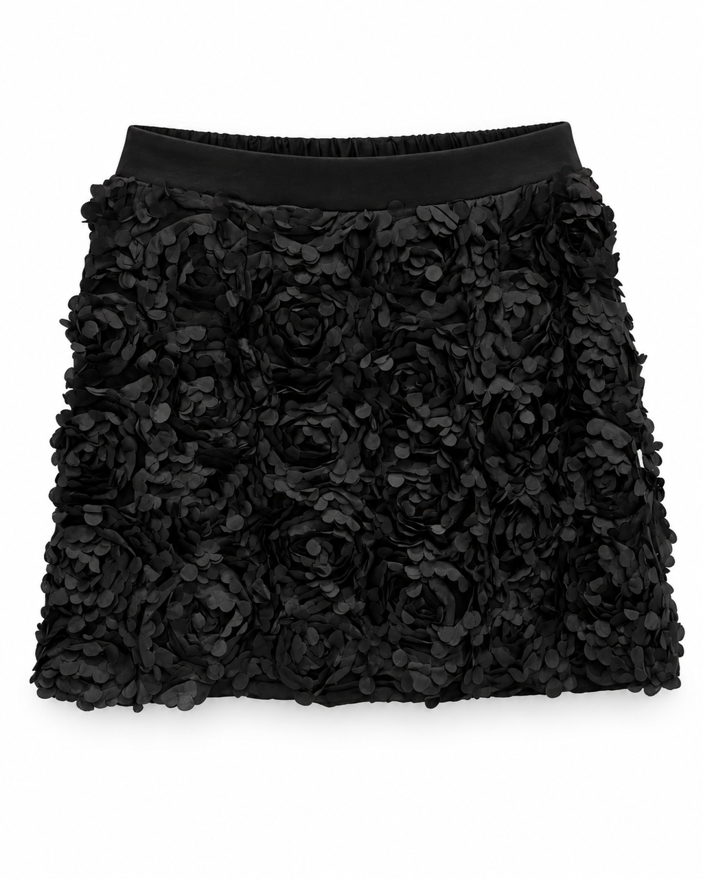 Black 3D Rose Satin Mini Skirt