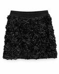 Black 3D Rose Satin Mini Skirt