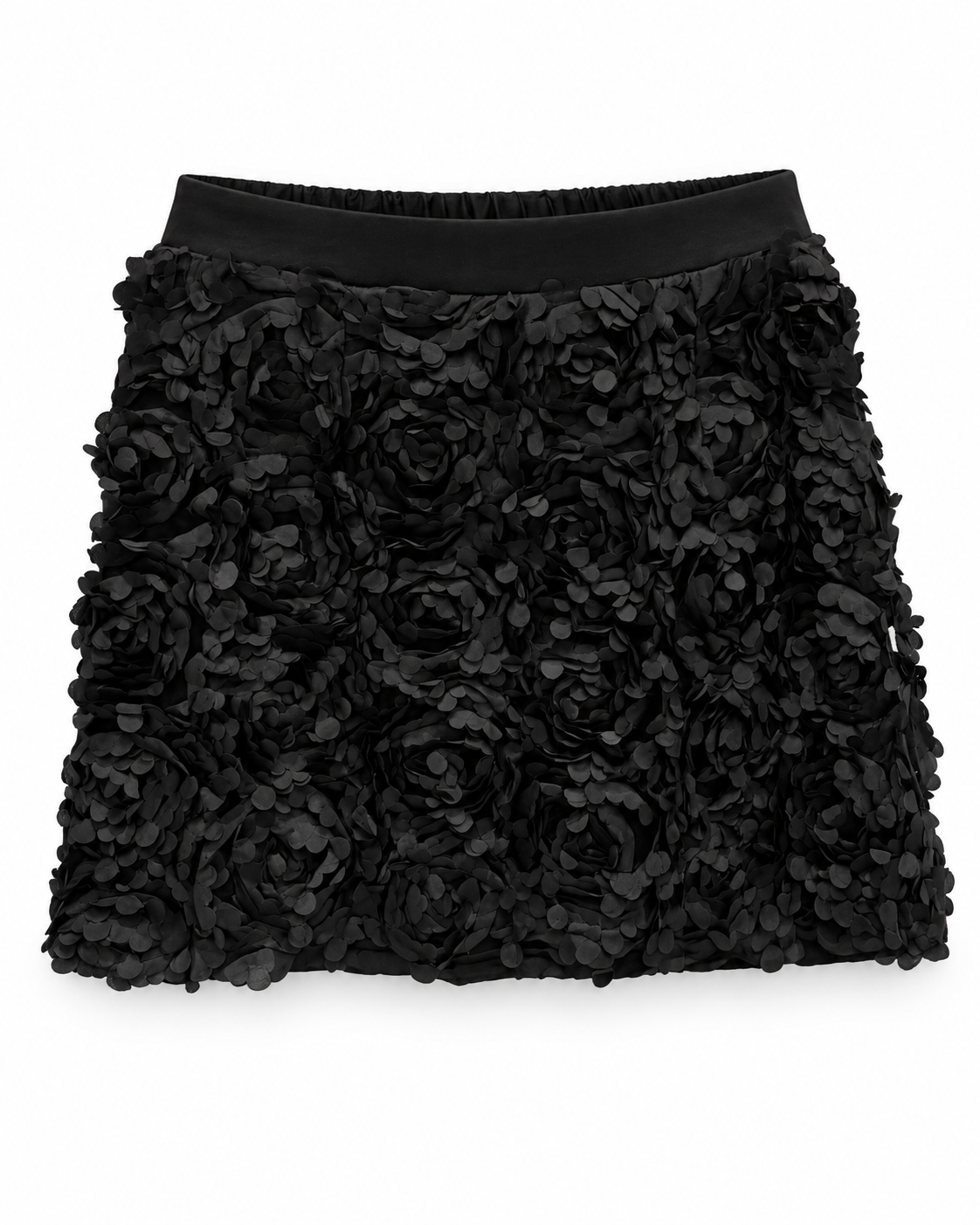 Black 3D Rose Satin Mini Skirt