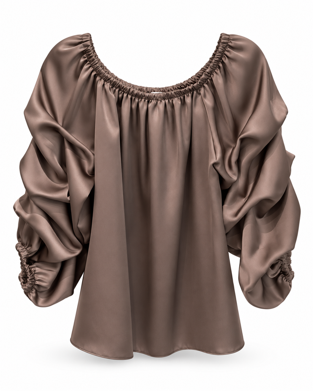 Cappuccino Spanish-Style Ruched Sleeve Blouse