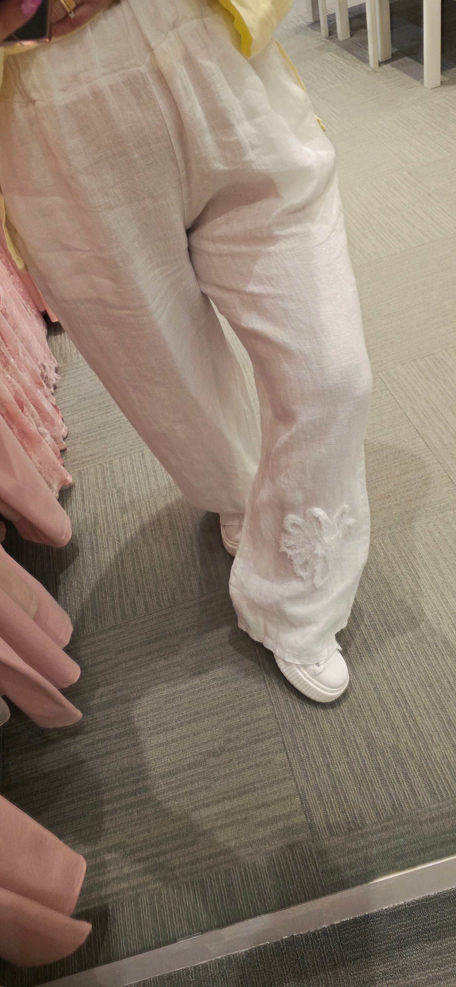 Linen Pants with Floral Appliqué one size fits S/M/L