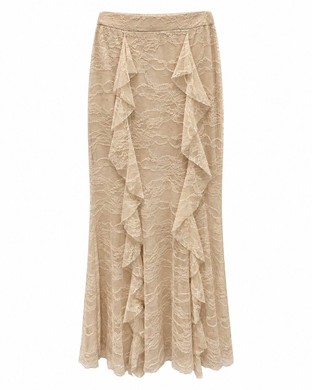 Gold Lace Ruffle Maxi Skirt