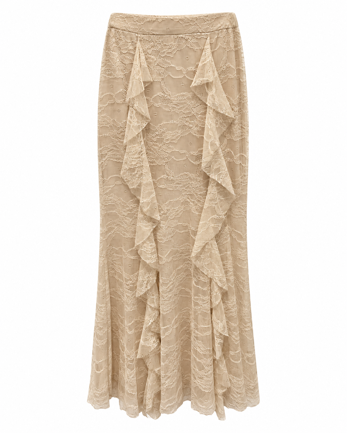 Gold Lace Ruffle Maxi Skirt