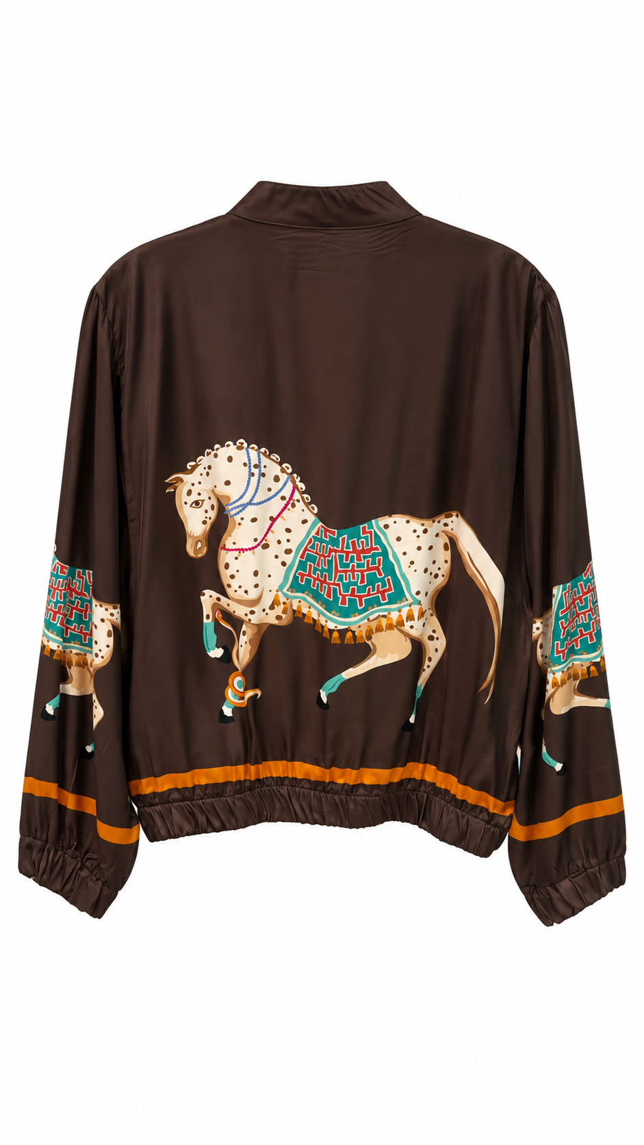 Brown Equestrian Print Satin Set