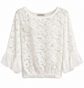 Ivory Floral Lace Ruffle-Sleeve Top
