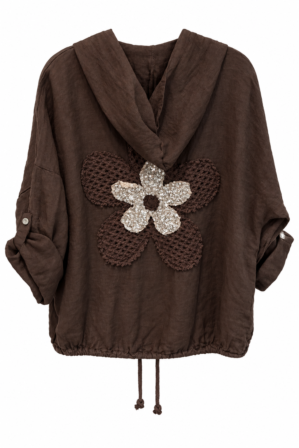 Chocolate Brown Linen Hooded Jacket