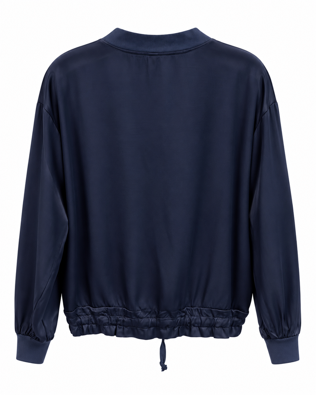 Navy Drawstring Zip-Up Bomber Jacket