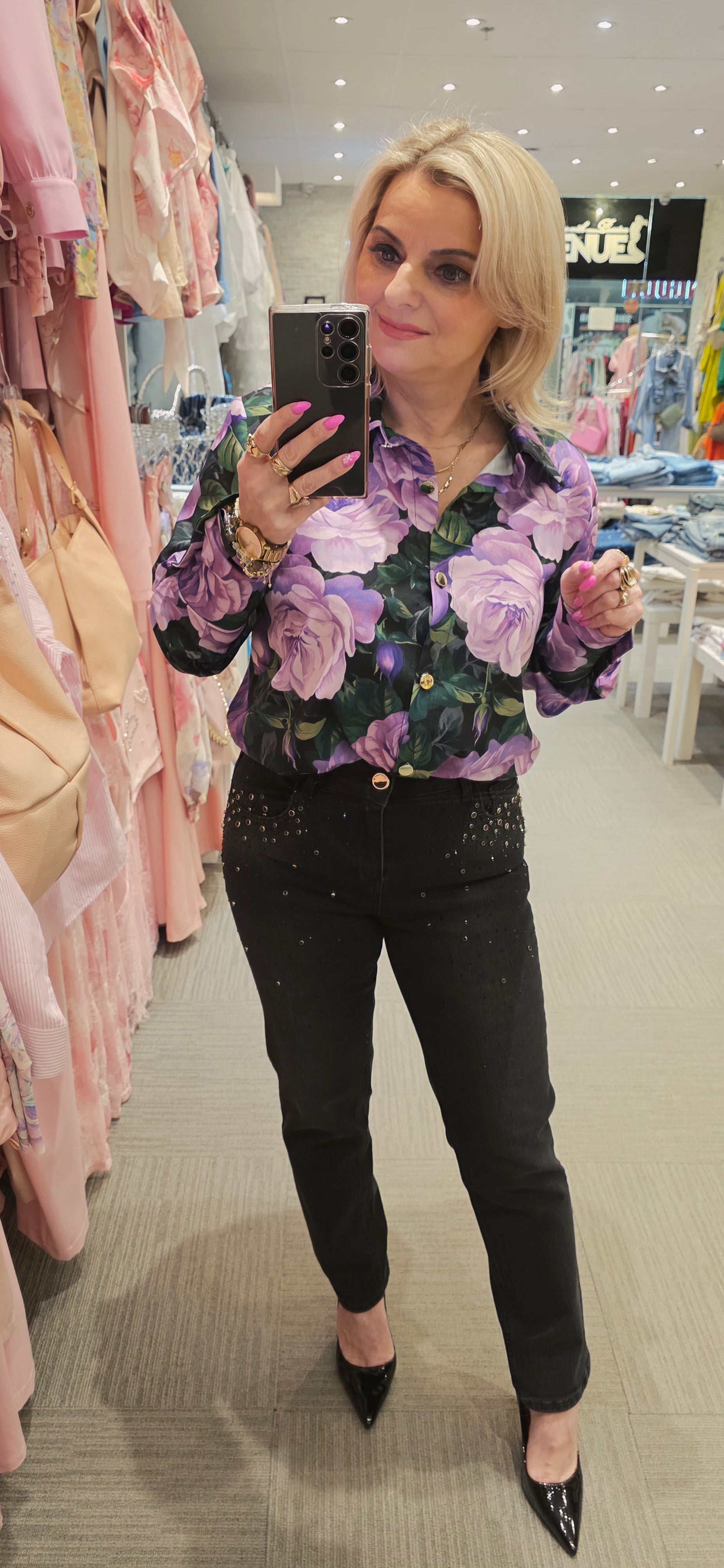 Purple Rose Floral Shirt fits S/M