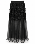 Black Rose Appliqué Sheer Panel Skirt
