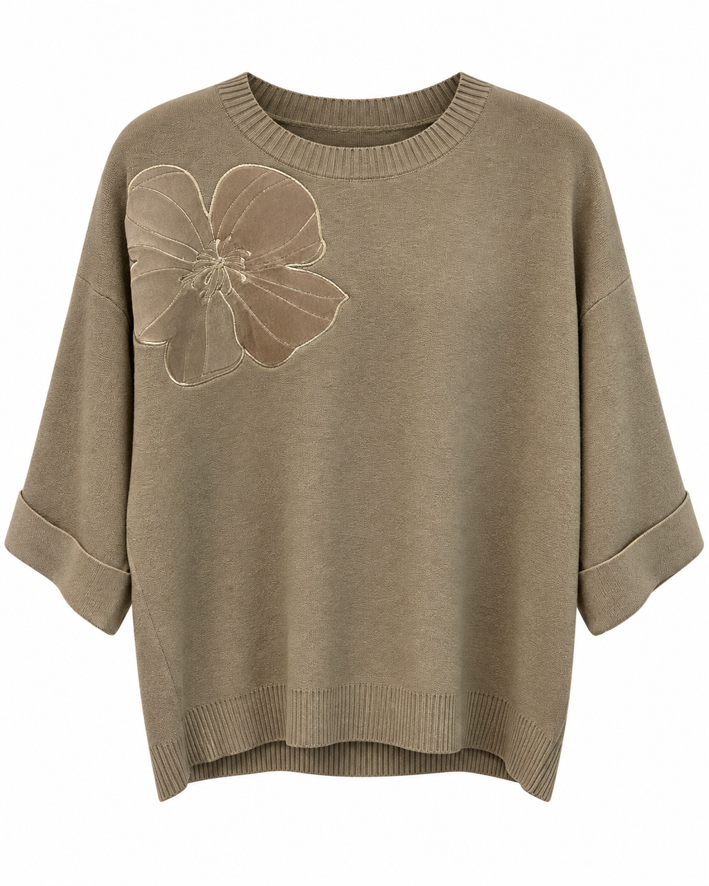 Taupe Floral Appliqué Knit Co-Ord Set