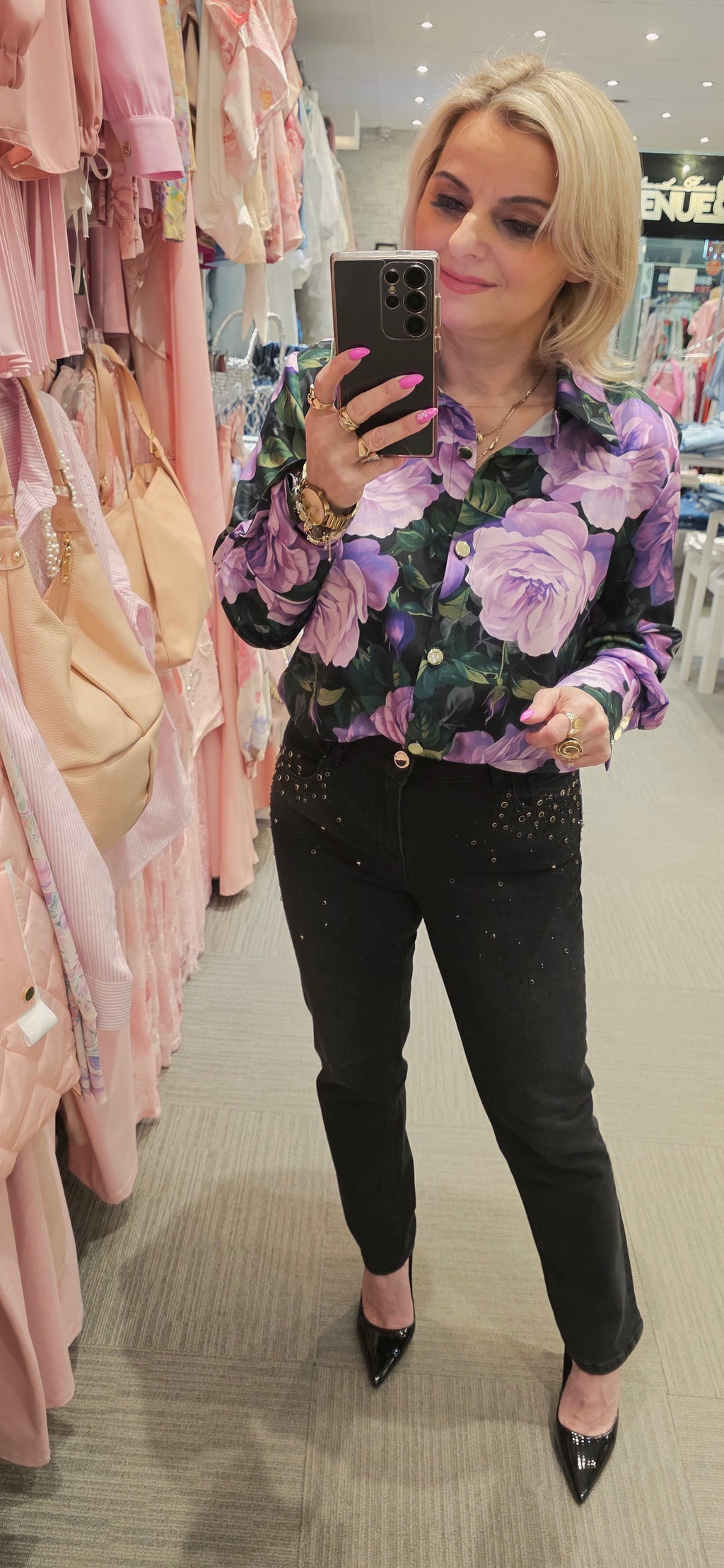 Purple Rose Floral Shirt fits S/M