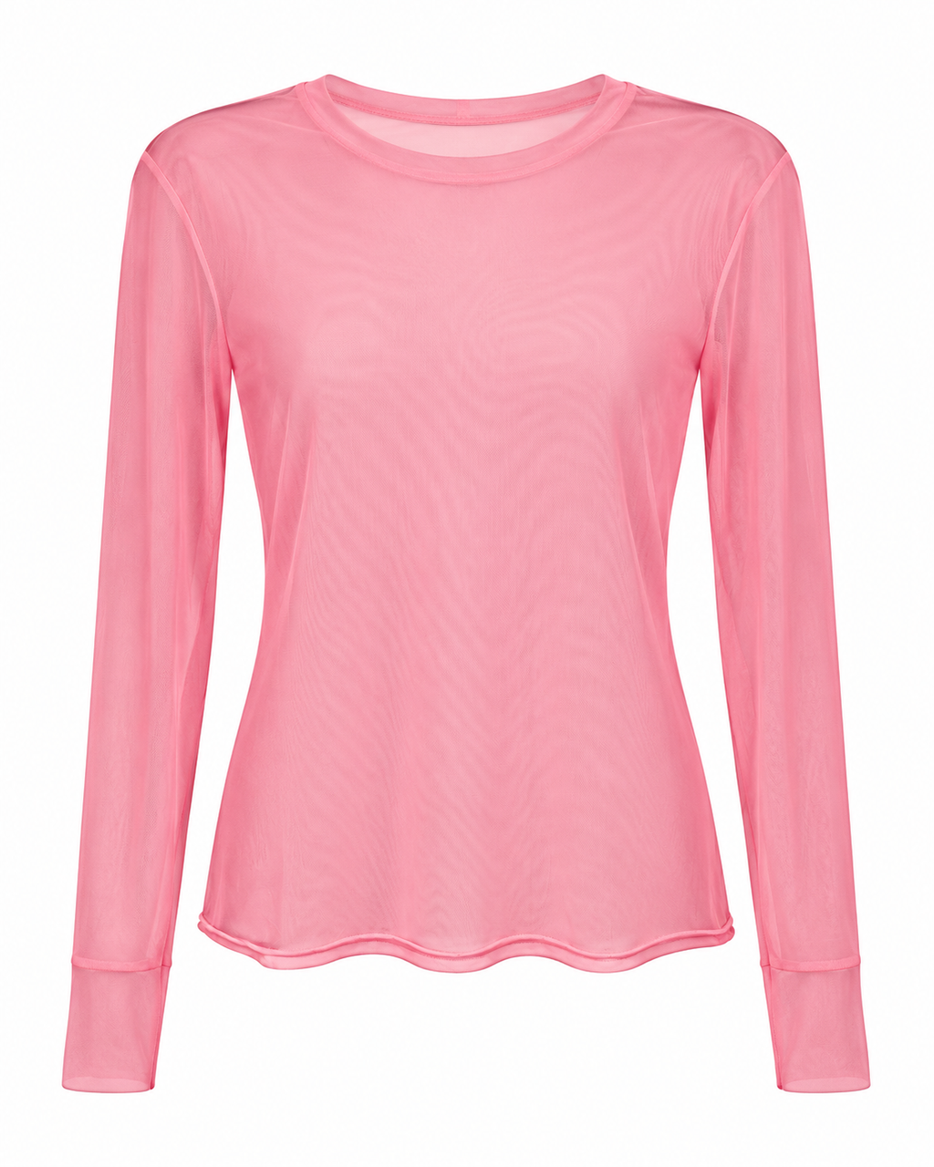 Pink Mesh Long-Sleeve Fitted Top