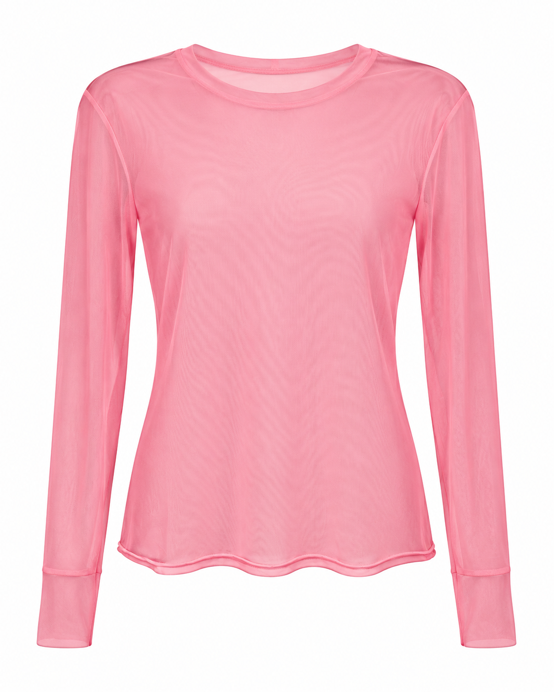 Pink Mesh Long-Sleeve Fitted Top