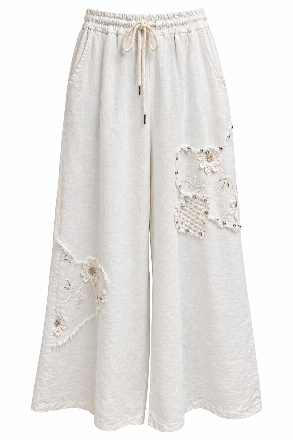 Italian Linen Wide-Leg Trousers – White