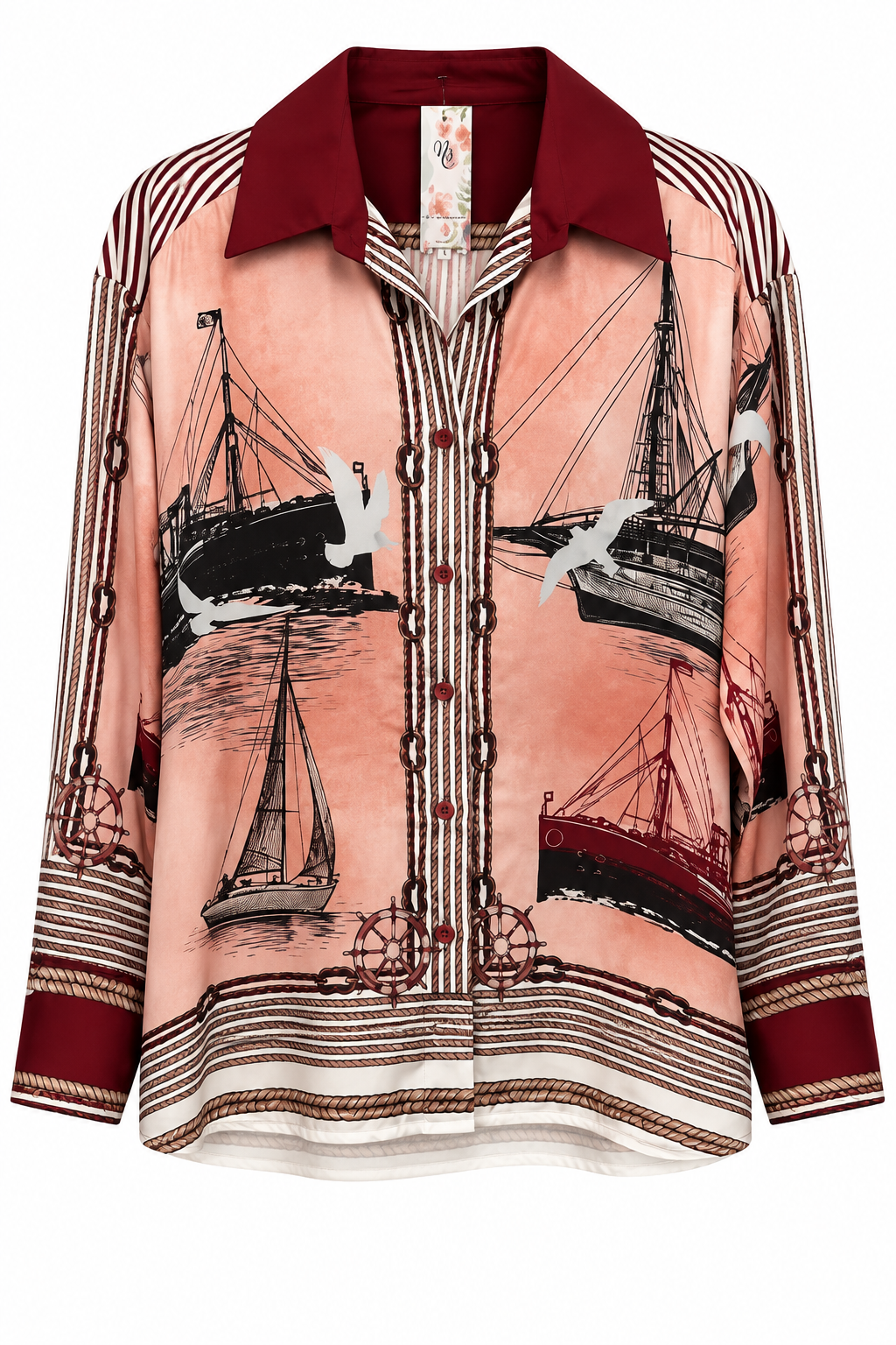 Burgundy Rose Nautical Satin Co-ord Set