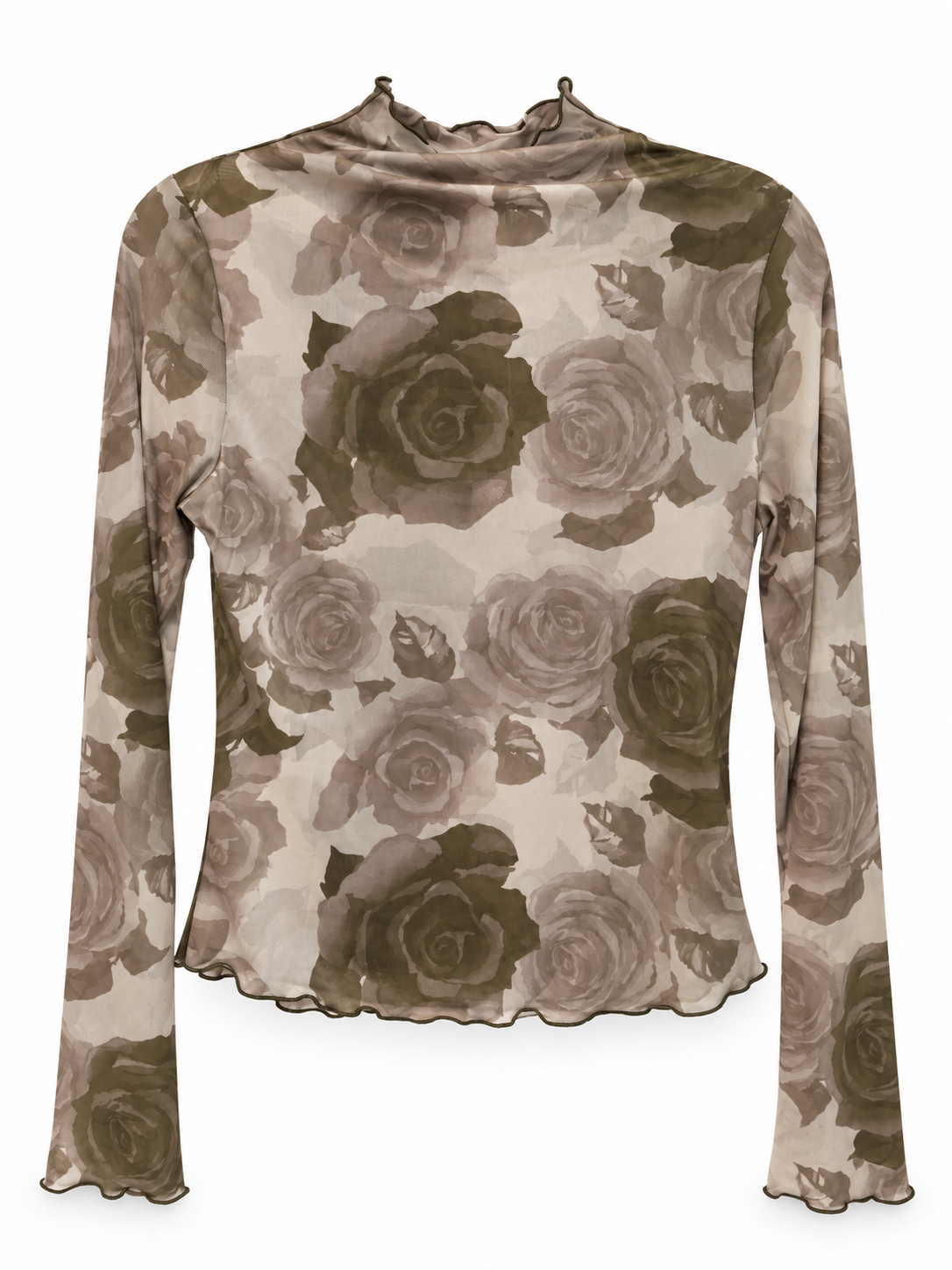 Olive Rose Print Mesh Top