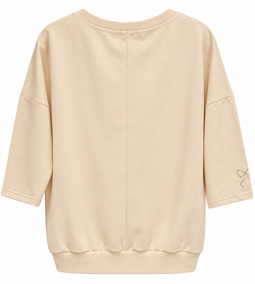 Beige Bow-Embroidered Sweatshirt