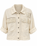 Ivory Linen Jacket with Embellished Pockets