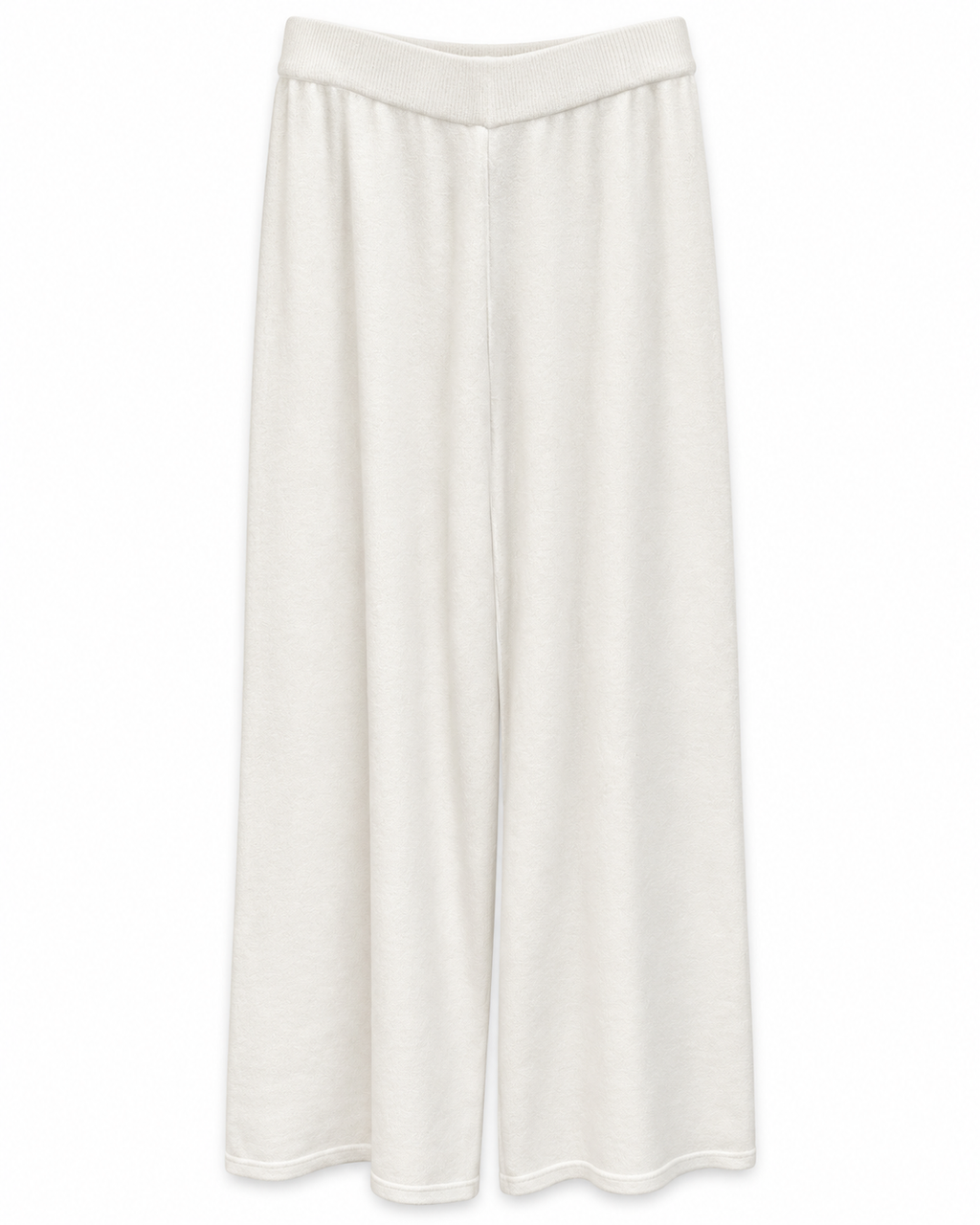 White Appliqué Top & Wide-Leg Trousers Set