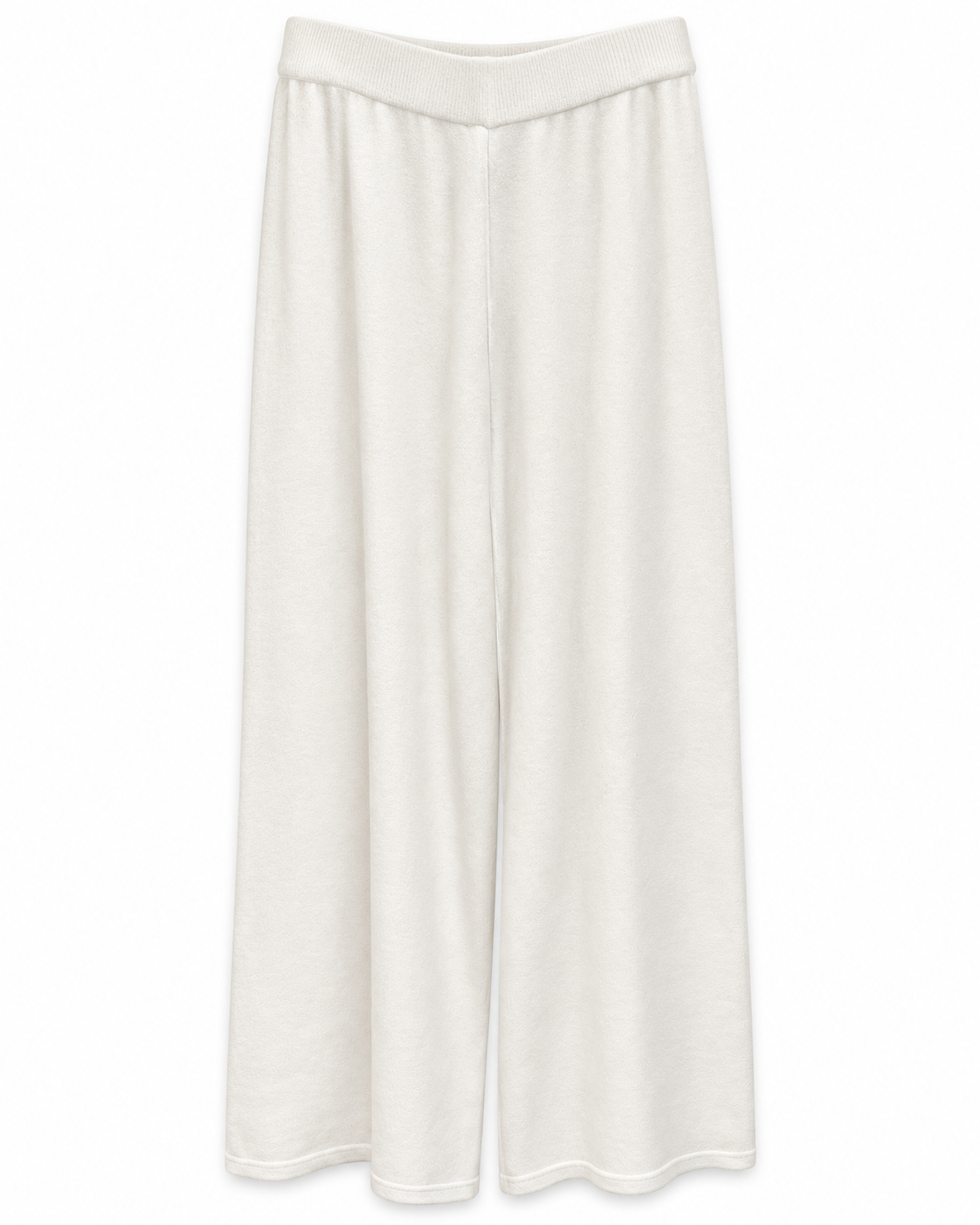 White Appliqué Top & Wide-Leg Trousers Set