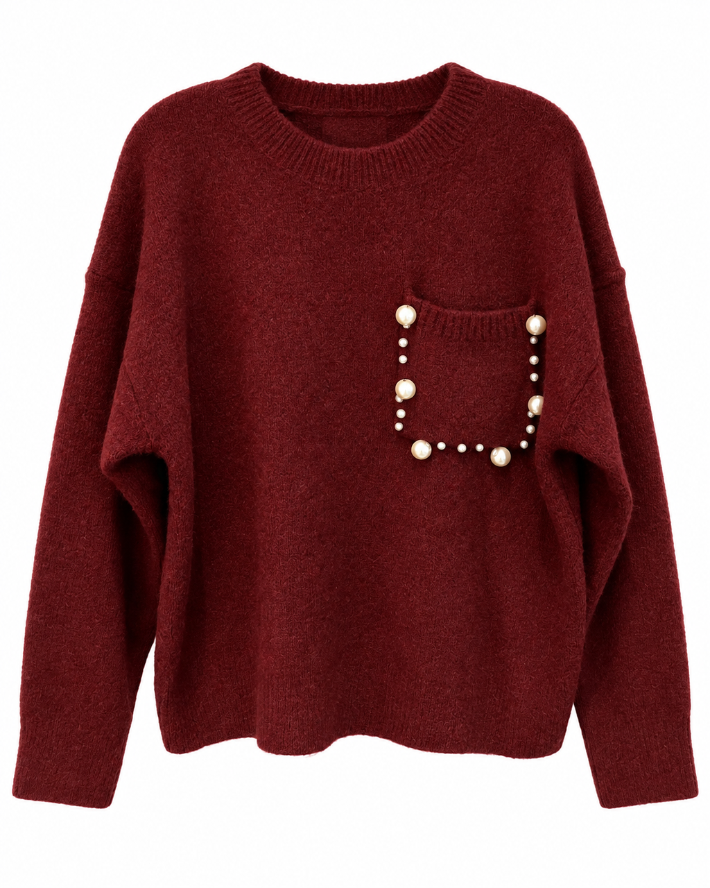Burgundy Pearl-Embellished Knit Sweater