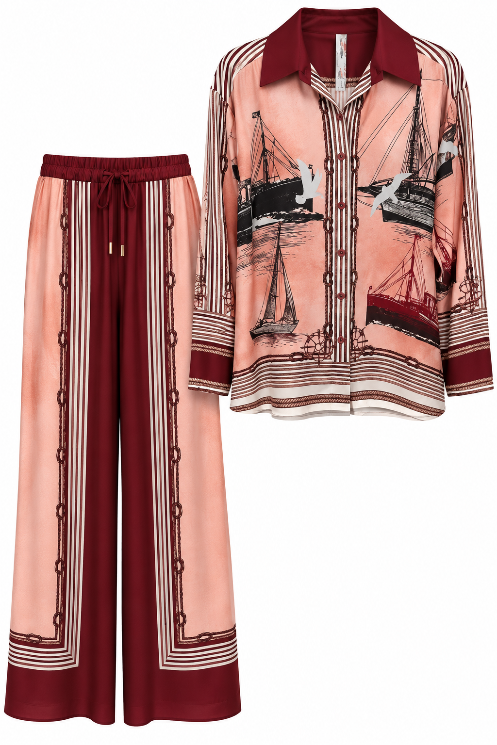 Burgundy Rose Nautical Satin Co-ord Set