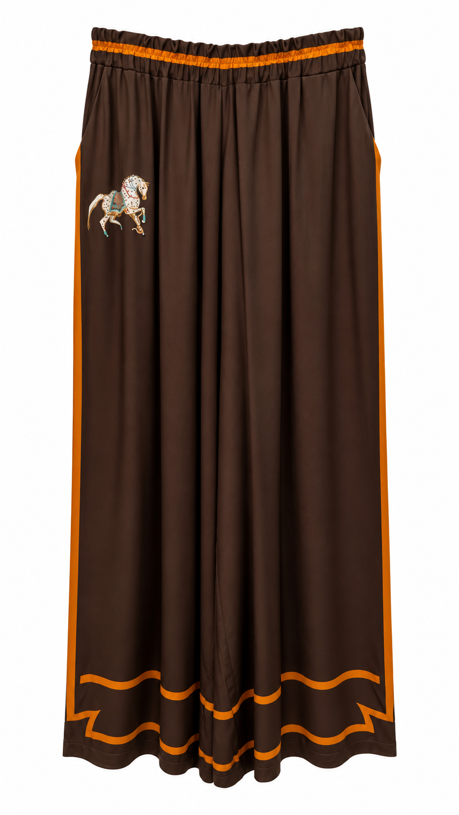 Brown Equestrian Print Satin Set