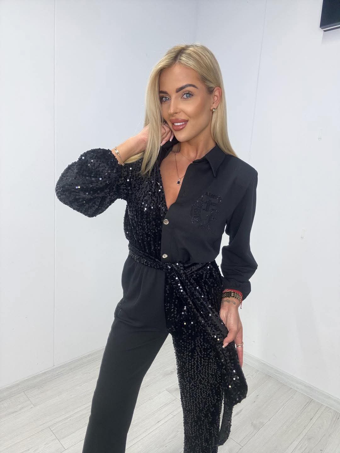 Black Sequin One Piece Jumpsuit