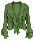 Olive Green Linen Ruffle Jacket