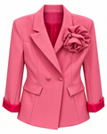 Pink Rose-Appliqué Double-Breasted Blazer