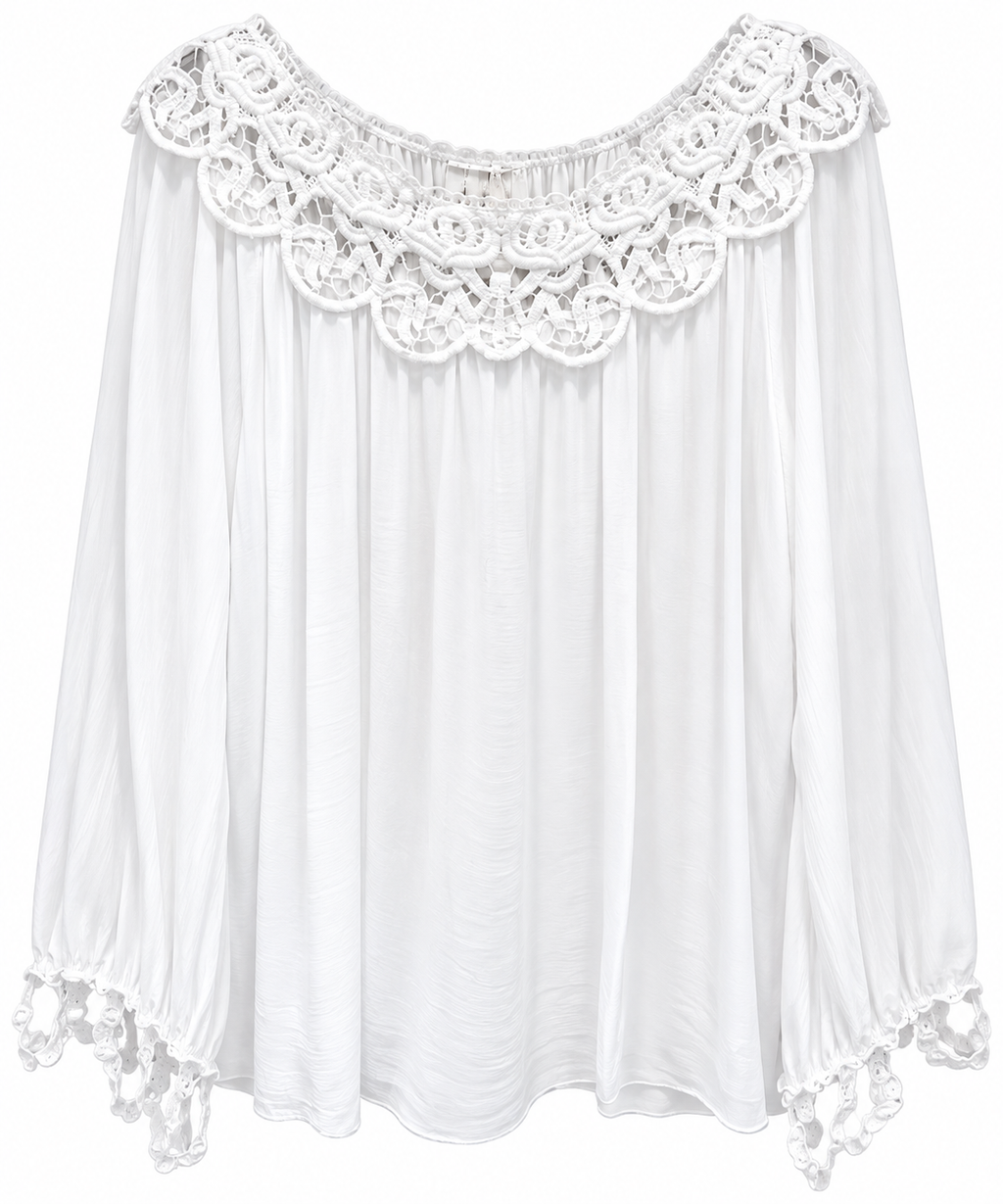 Elegant White Lace-Collar Blouse