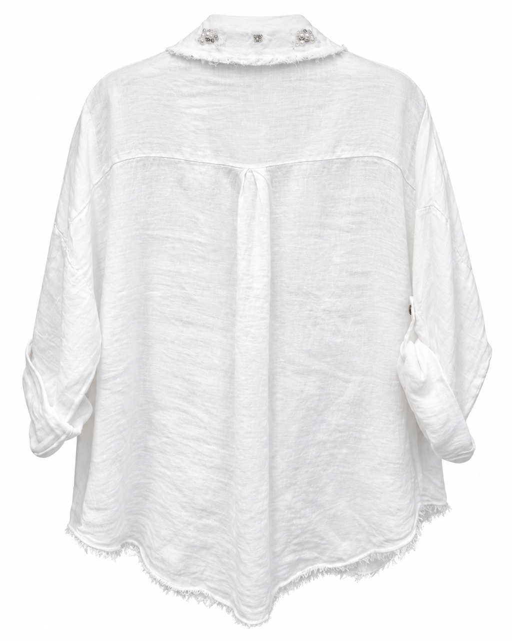 White Linen Crystal-Embellished Shirt