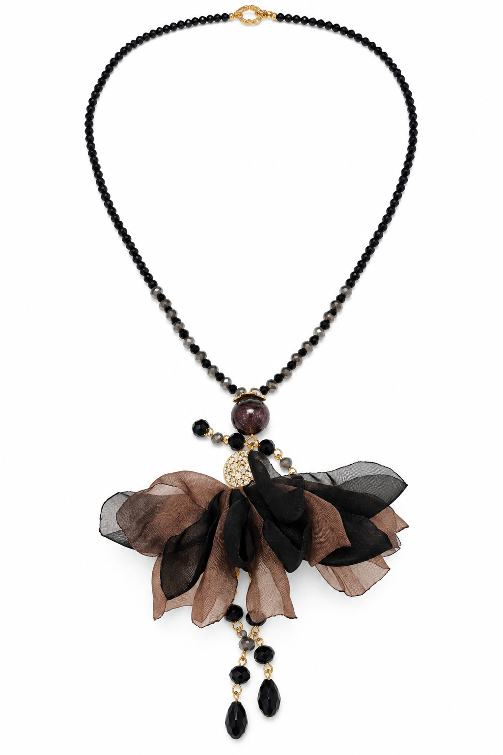 Black Organza Crystal Dancer Necklace