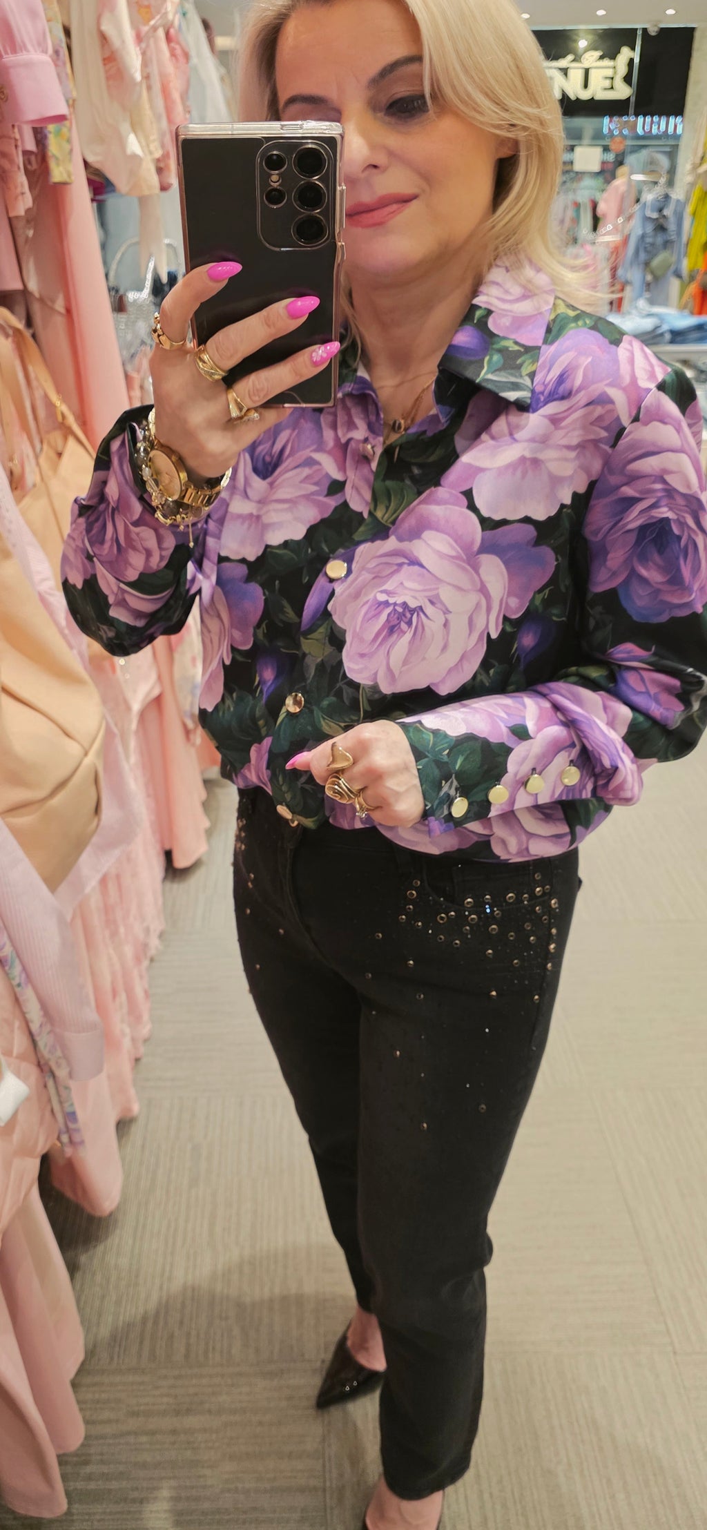 Purple Rose Floral Shirt fits S/M