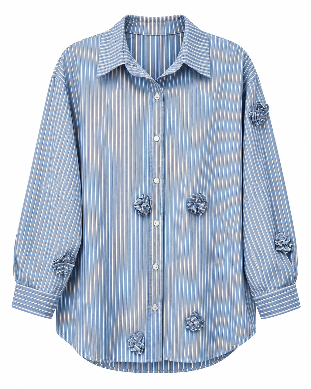 Striped Floral-Appliqué Cotton Shirt