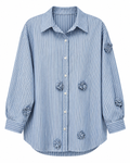 Striped Floral-Appliqué Cotton Shirt