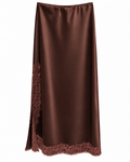 Chocolate Satin Lace-Trim Skirt