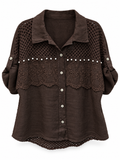 Dark Brown Linen Crochet Shirt