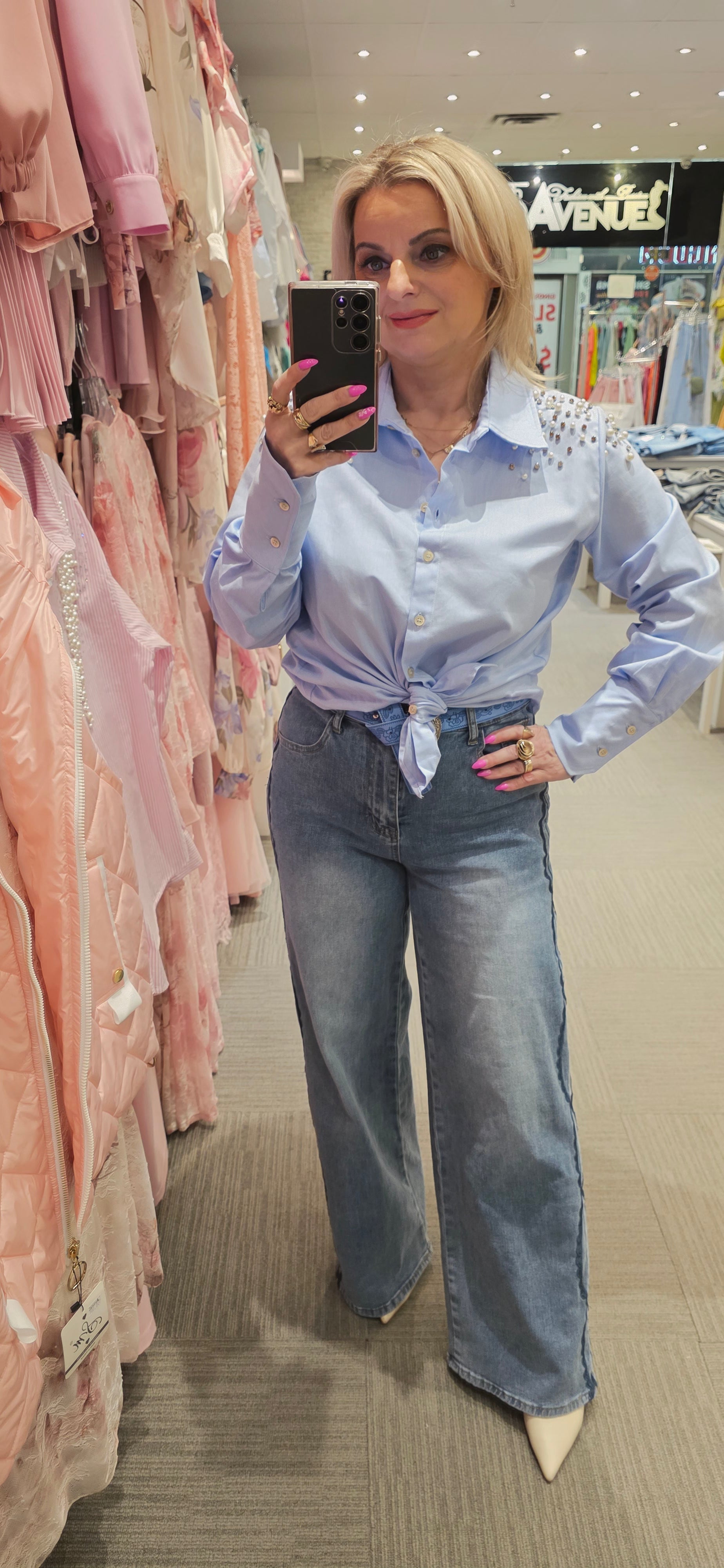Pearl Embellished Tie-Front Shirt – "That Girl Approved"